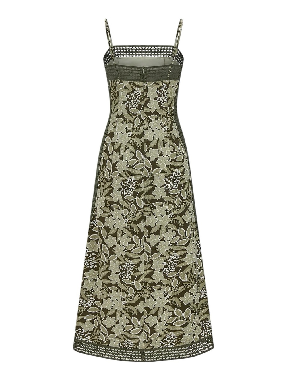 Commense Floral Crochet Trim Slip Midi Maxi Dress Large NWT Army Sage Green - Picture 4 of 13